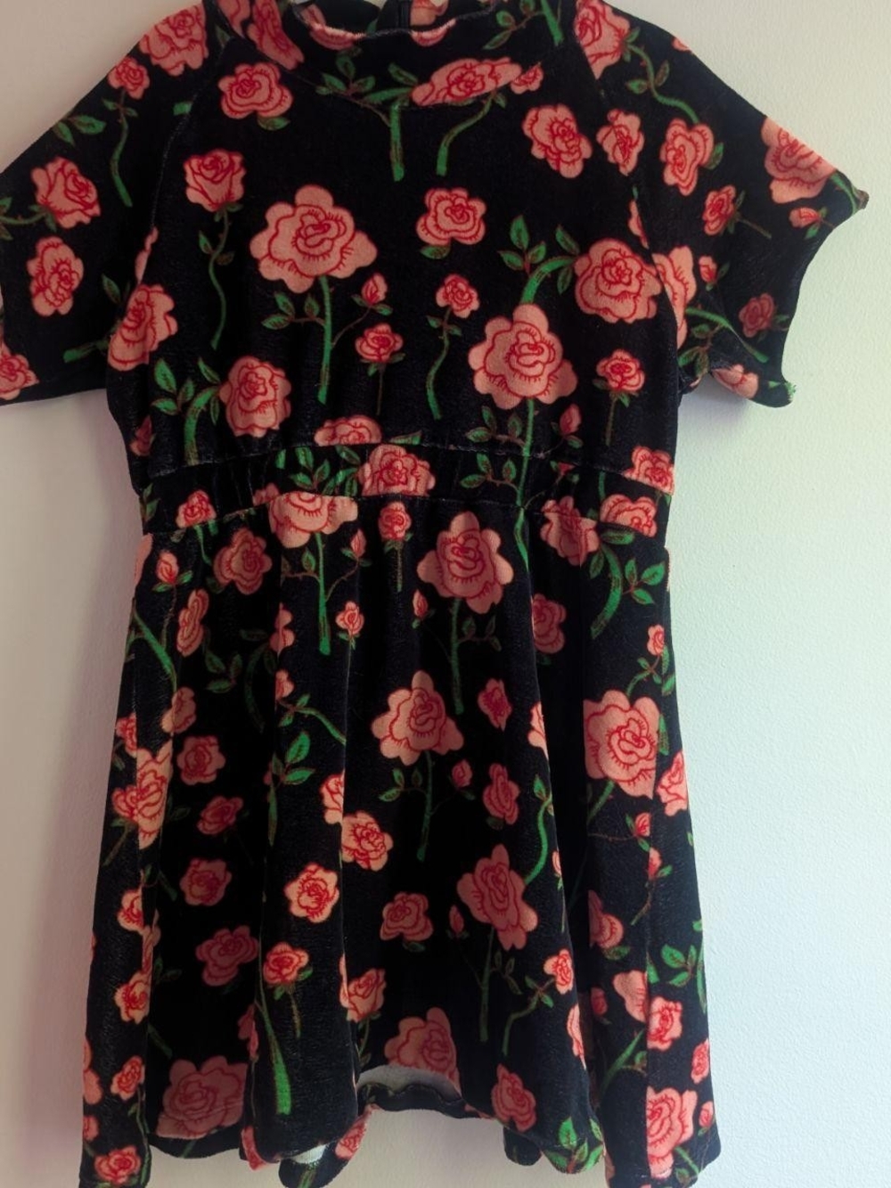 Organic Mini Rodini Black Dress with Pink Rose Print